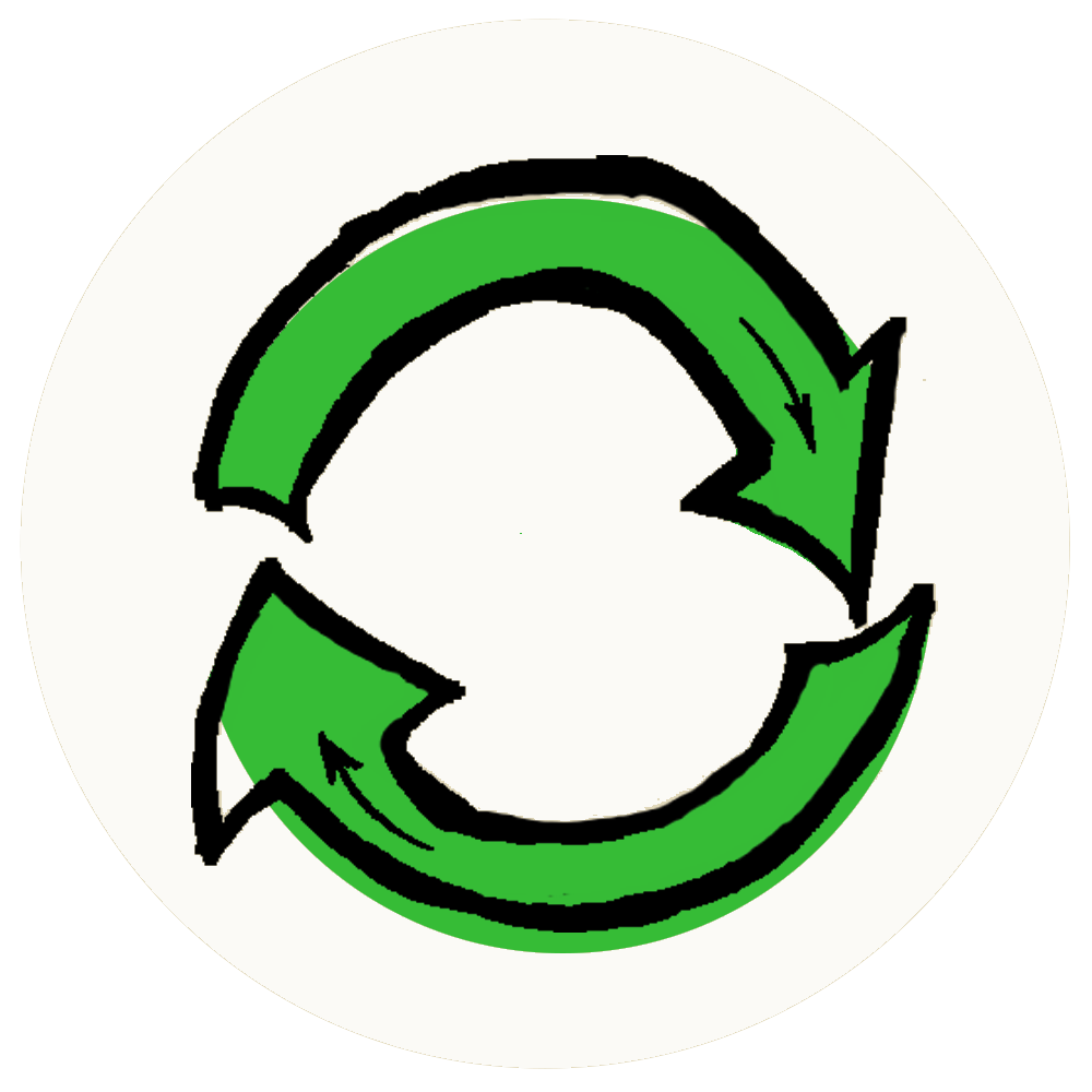 A hand drawing of a green recycling symbol